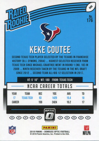 Keke Coutee 2018 Panini Optic Rookie Card Back
