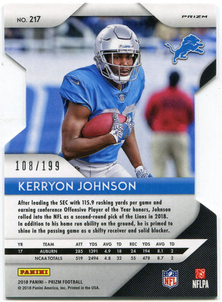 Kerryon Johnson 2018 Panini Prizm Light Blue Rookie Card Back