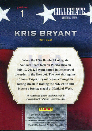 Kris Bryant Unsigned 2013 Panini Bat Card Back