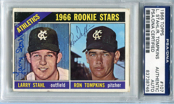 Larry Stahl and Ron Thompkins Autographed 1966 Topps Card (PSA/DNA)