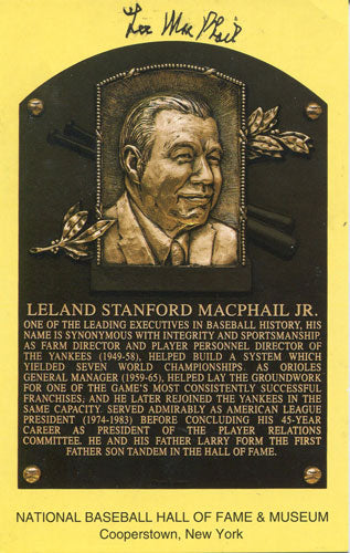 Lee MacPhail Autographed HOF Plaque Card