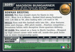 Madison Bumgarner Unsigned 2010 Bowman Chrome Rookie Card