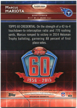 Marcus Mariota 2015 Topps Relic Jersey Rookie Card Back
