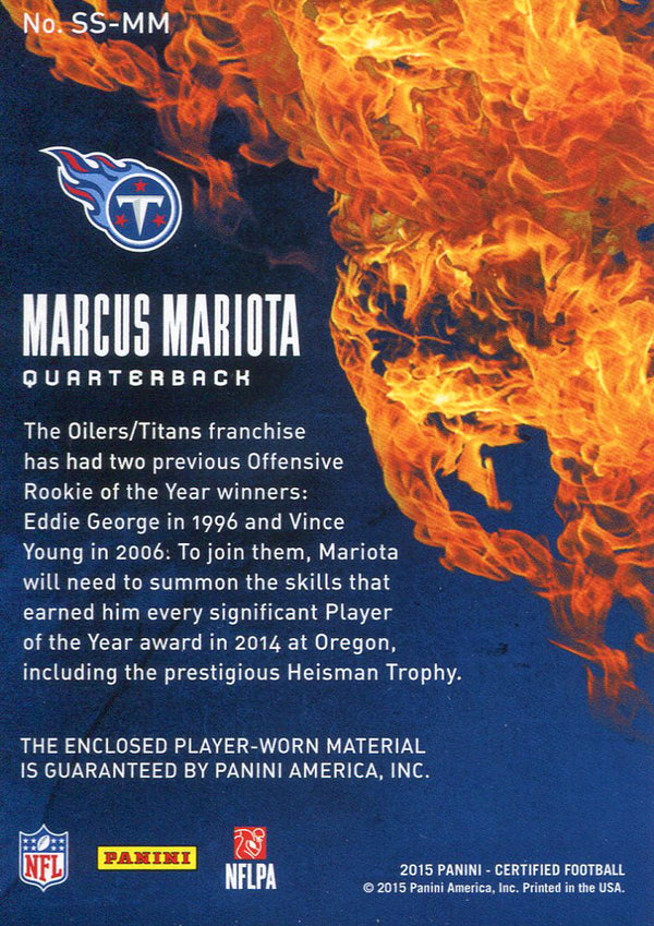 Marcus Mariota Unsigned 2015 Panini Rookie Jersey Back