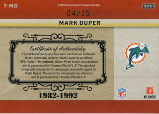 Mark Duper Autographed 2007 Donruss National Treasures Jersey Card