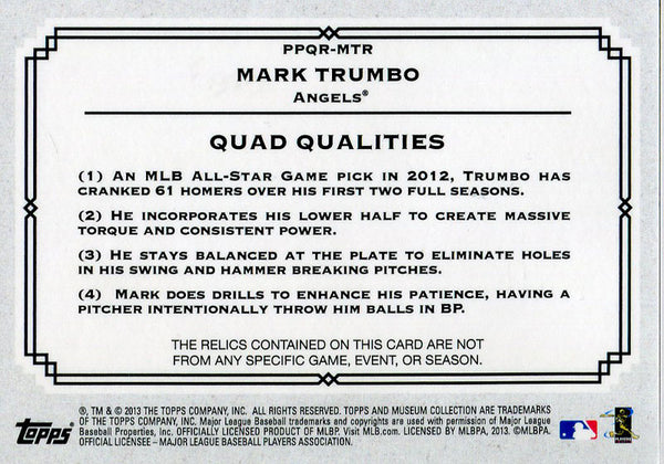 Mark Trumbo Unsigned 2013 Topps Museum Collection Jersey Card
