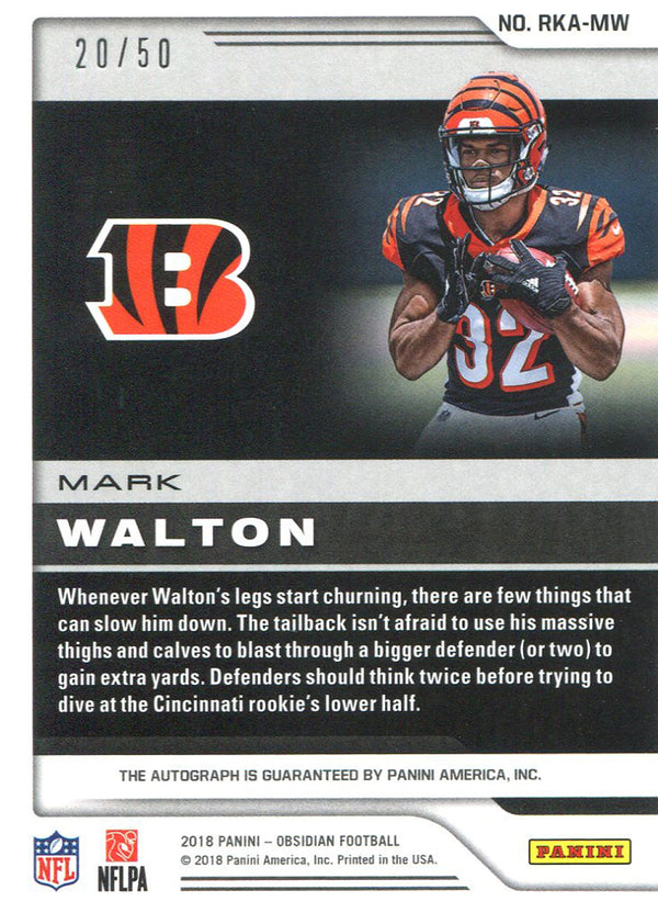 Mark Walton Autographed 2018 Panini Obsidian Rookie Card Back