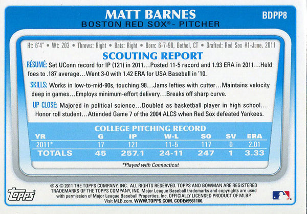 Matt Barnes Unsigned 2011 Bowman Rookie Card