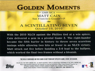 Matt Cain Unsigned 2012 Topps Golden Moments Jersey Card