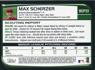 Max Scherzer Unsigned 2008 Bowman Rookie Card