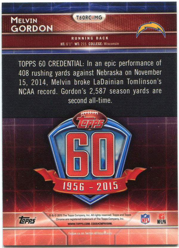  Melvin Gordon 2015 Topps Rookie Card Back