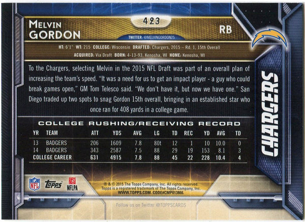 Melvin Gordon 2015 Topps Rookie Card Back