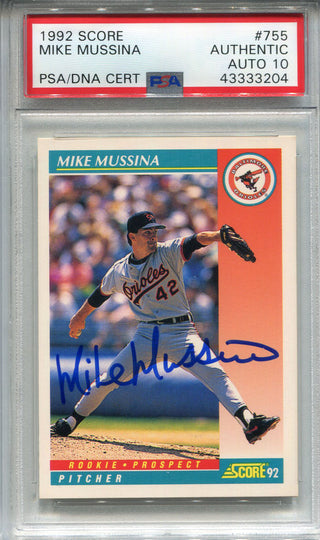 Mike Mussina 1992 Leaf #13 Autographed (PSA Auth) Card