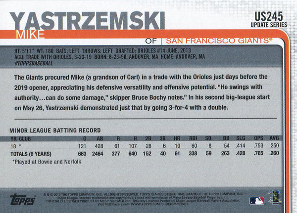 Mike Yastrzemski 2019 Topps Rookie Card #US245