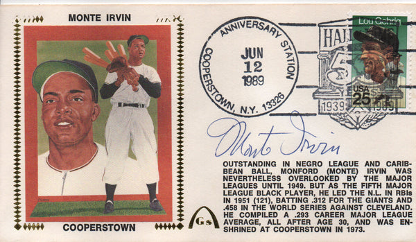 Monte Irvin Autographed June 12 1989 First Day Cover