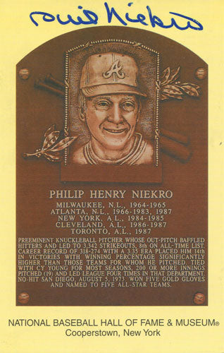 Philip Niekro Autographed HOF Plaque Card