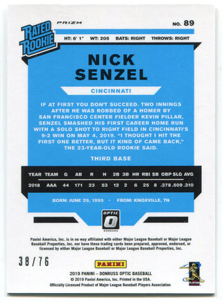 Nick Senzel 2019 Panini Donruss Optic Refractor Rookie Card