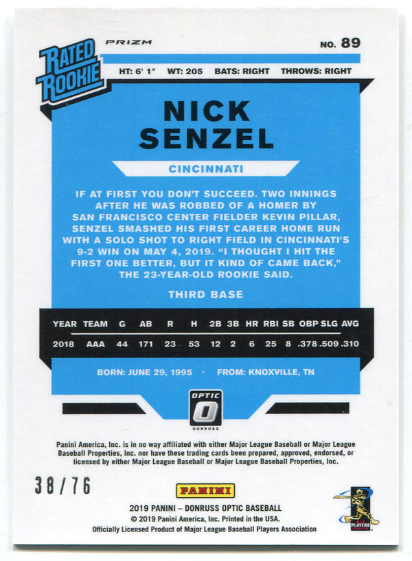 Nick Senzel 2019 Panini Donruss Optic Refractor Rookie Card