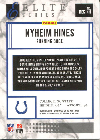 Nyheim Hines 2018 Panini Optic Elite Series Rookie Card Back
