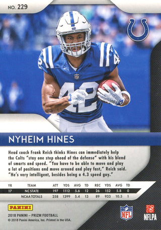 Nyheim Hines 2018 Panini Prizm Rookie Card Back