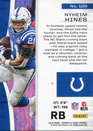 Nyheim Hines 2018 Panini Rookies & Stars Rookie Card Back