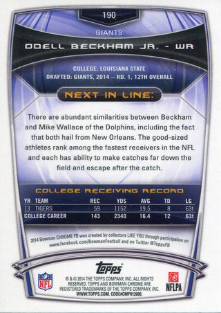 Odell Bekham Jr Unsigned 2014 Bowman Chrome Rookie Card Back