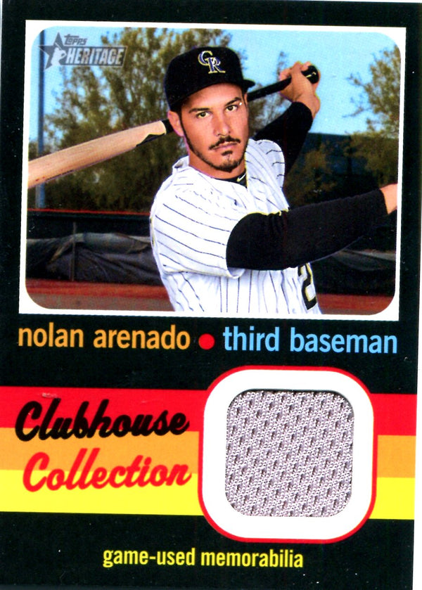 Nolan Arenado 2020 Topps Heritage Clubhouse Collection Game-Used Memorabilia Card