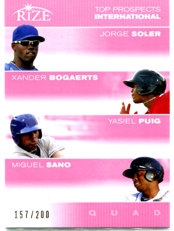 Jorge Soler, Xander Bogaerts, Yasiel Puig, & Miguel Sano 2012 Leaf Card #157/200