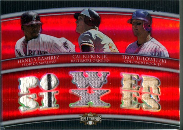 Hanley Ramirez, Cal Ripken Jr. & Troy Tulowitzki 2010 Topps Triple Threads Game-Used Memorabilia Card #33/36