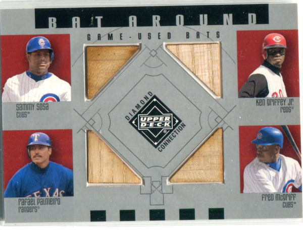 Sammy Sosa, Rafael Palmeiro, Ken Griffey Jr. & Fred McGriff 2002 Upper Deck Quad Game-Used Bats Card