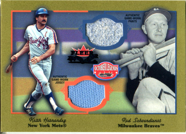 Keith Hernandez & Red Schendienst 2002 Fleer Dual Game-Worn Jersey Card