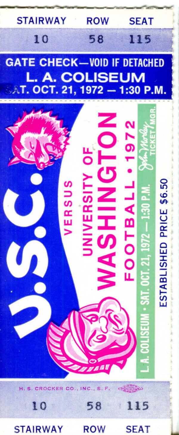 USC vs. University of Washington Ticket Stub 1972