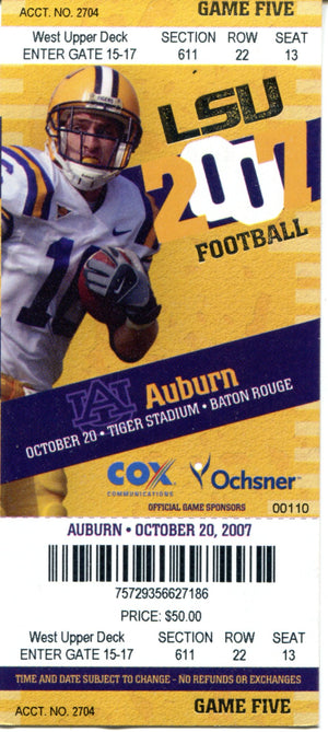 LSU Ticket Stub October 20th, 2007