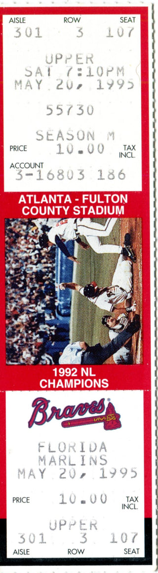 Atlanta Braves Unused Ticket May 1995