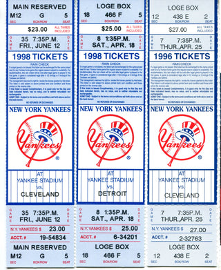 New York Yankees June 12th, 1998 3 Full Game Tickets