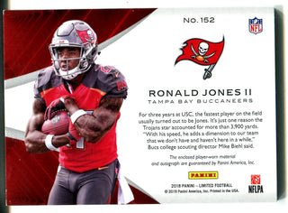 Ronald Jones II 2018 Panini Limited Relic/Autographed Rookie Card #34/199