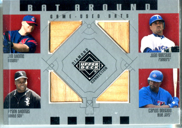Jim Thome, Frank Thomas, Juan Gonzalez & Carlos Delgado 2002 Upper Deck Quad Relic Game-Used Bat Card