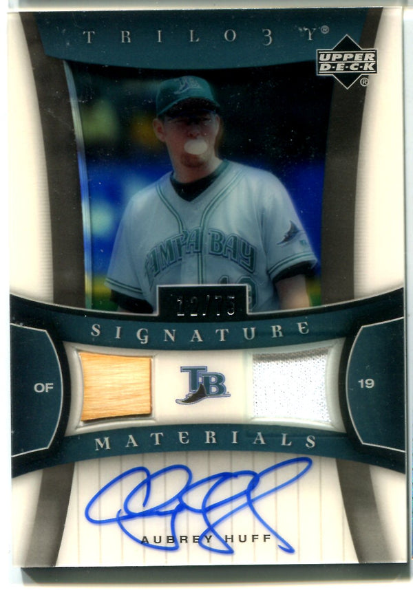 Aubrey Huff 2005 Upper Deck Trilogy Dual Relic/Autographed Card #12/75