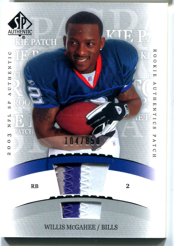 Willis McGahee 2003 Upper Deck Dual Patch Card #104/850