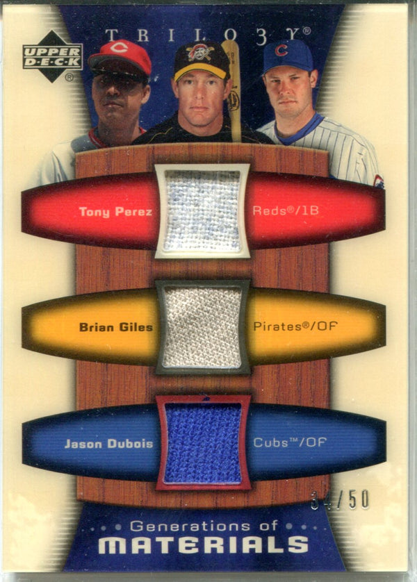 Tony Perez, Brian Giles, & Jason Dubois 2005 Upper Deck Trilogy Triple Relic Card #34/50