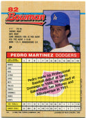 Pedro Martinez 1992 Bowman Rookie Card Back
