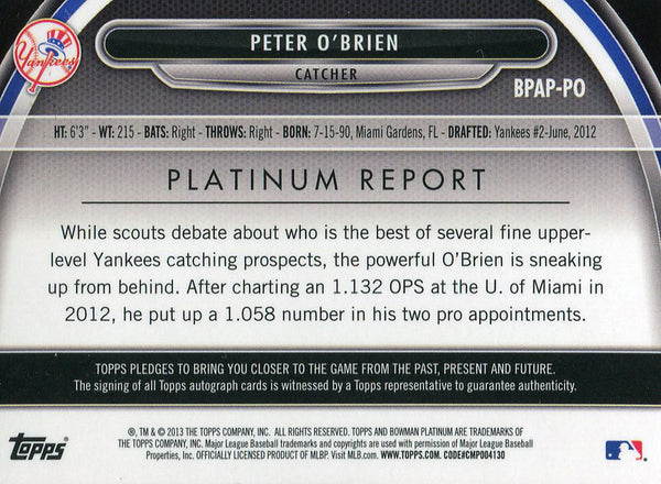 Peter O'Brien Autographed 2013 Bowman Platinum Rookie Card