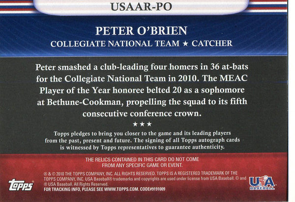 Peter O'Brien Autographed 2010 Topps Rookie Jersey Card