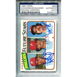Ramon Aviles Dickie Noles & Kevin Saucier Autographed 1980 Topps Card