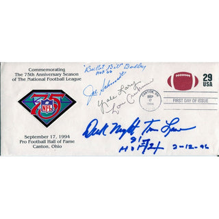 Bullet Bill Dudley, Joe Schmidt, Yale Lary, Lou Creekmore, and Dick Night Train Lane Autographed 1994 First Day of Issue Cache