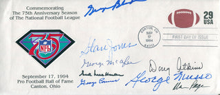 Geroge Blanda, Stan Jones, George Mcafee, Sid Luckman, George Connors, Doug Atkins, George Musso, and Alan Page Autographed First Day of Issue