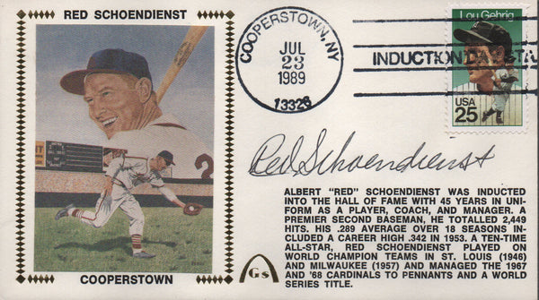 Red Schoendienst Autographed July 23 1989 First Day Cover