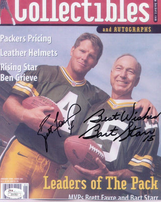 Bart Starr & Brett Favre Signed 8x10 Photo JSA LOA Green Bay Packers 