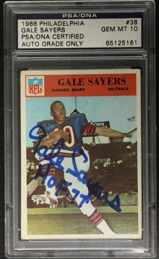 Gale Sayers HOF 77" Signed 1966 Philadelphia Rookie Card RC PSAGraded 10 "