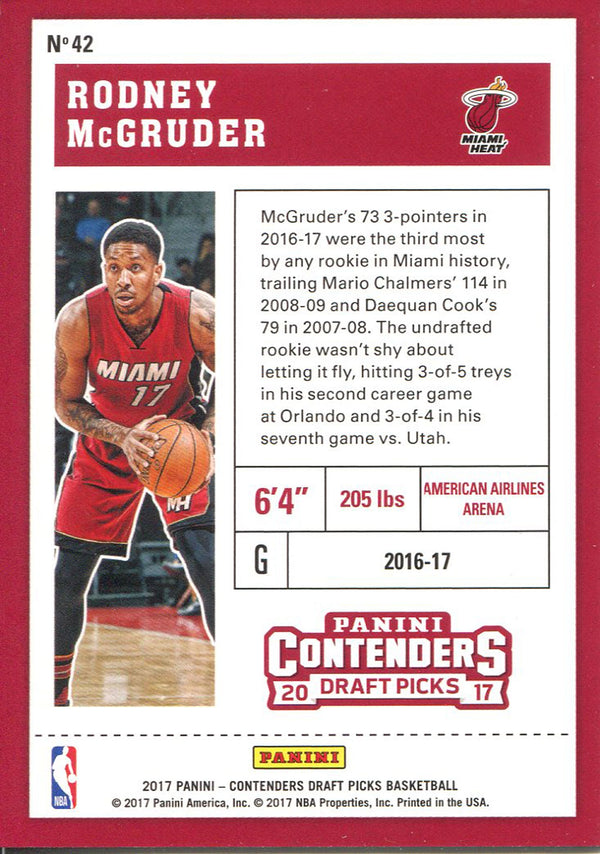 Rodney McGruder 2016-17 Panini Contenders Rookie Card Back